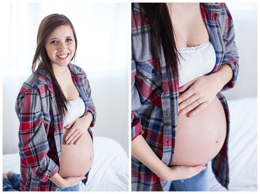 Maternity Portrait of a young woman in a plaid shirt