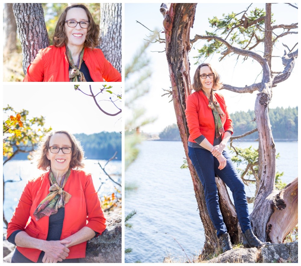 Portraits of a mature woman in a orange blazer by the ocean - Nanaimo Photographer