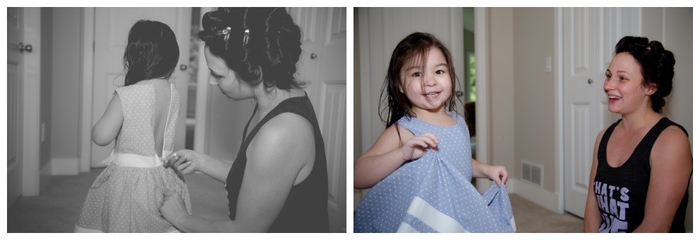 Flower girl and bride getting ready together 