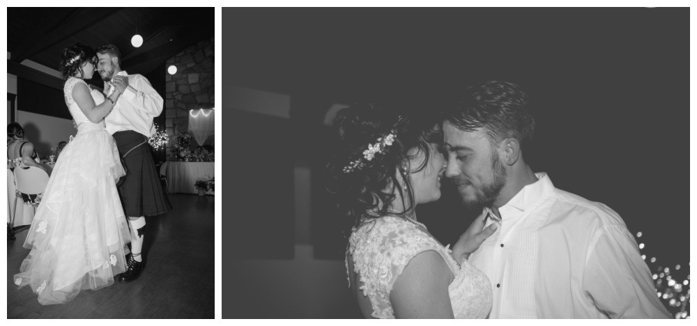 Black and white first dance photo at Queens Park Lodge 