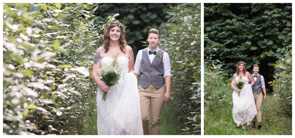 Newlywed lesbian couple after their wedding ceremony 