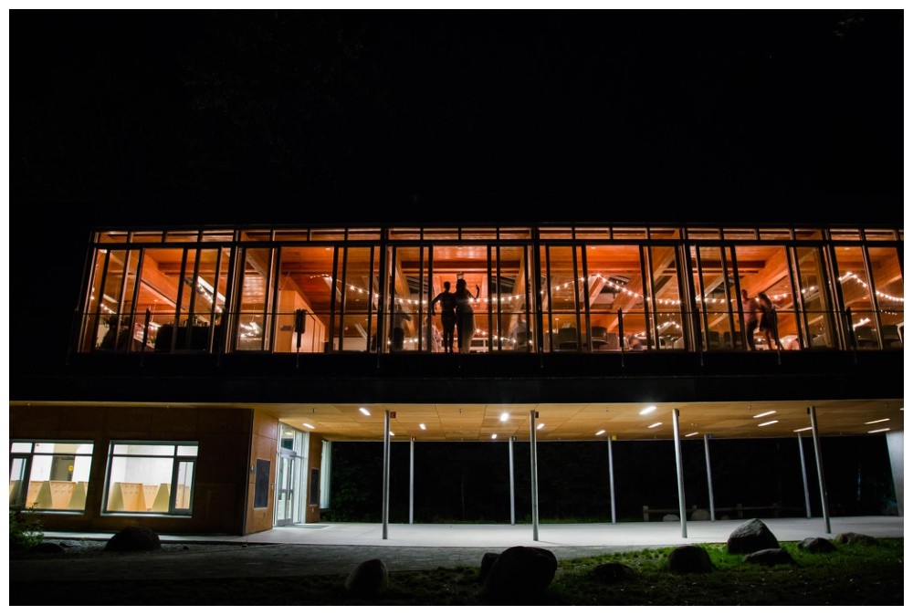 Cheakamus Centre wedding reception at night 