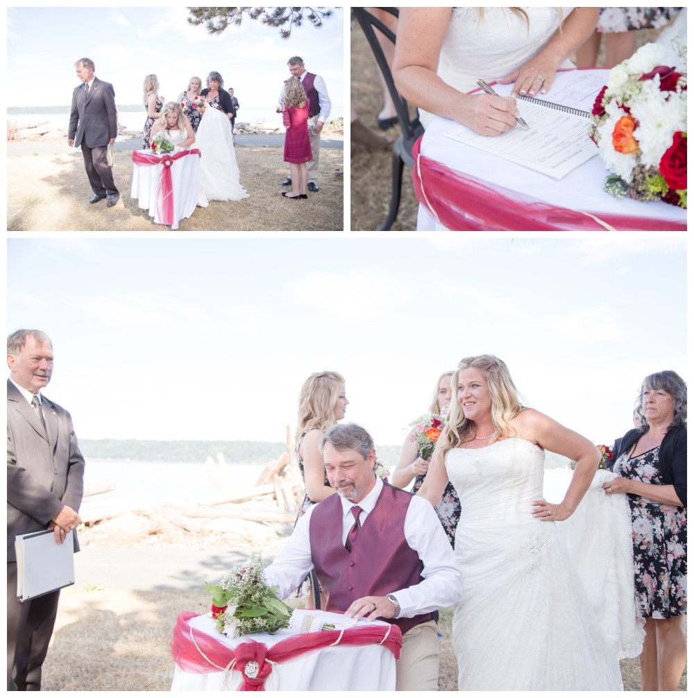 Signing the marriage certificate at comox wedding