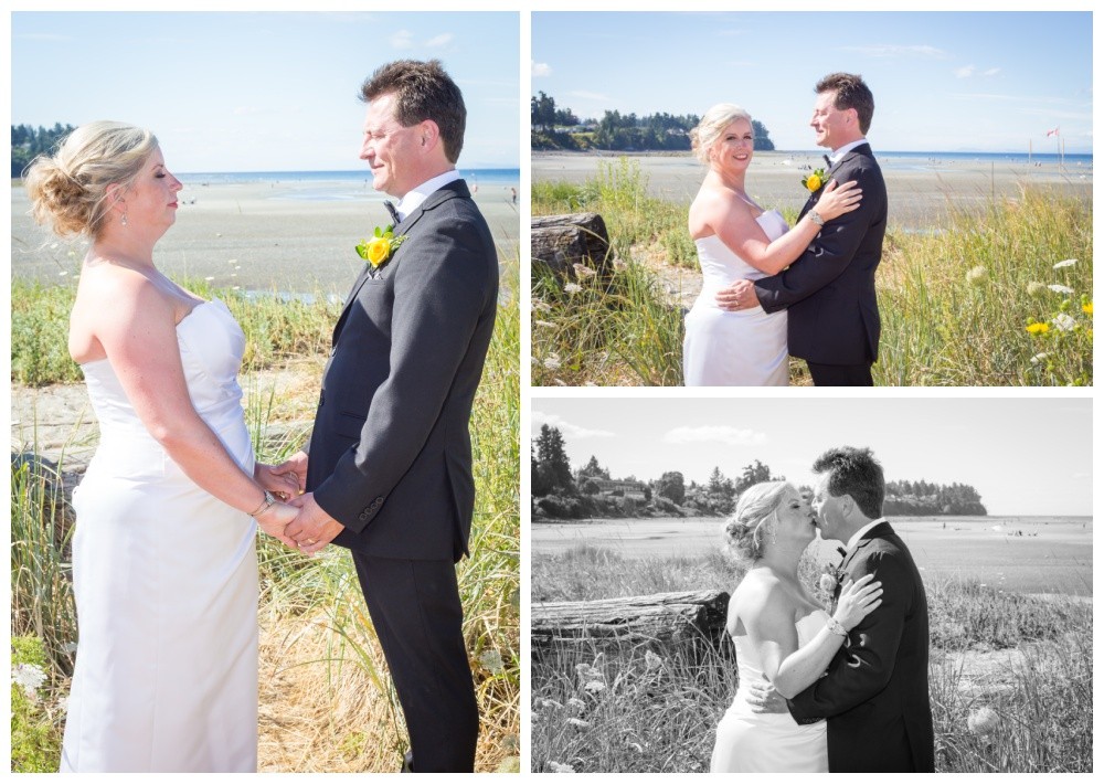 Bride and groom portraits on the beach in parksville
