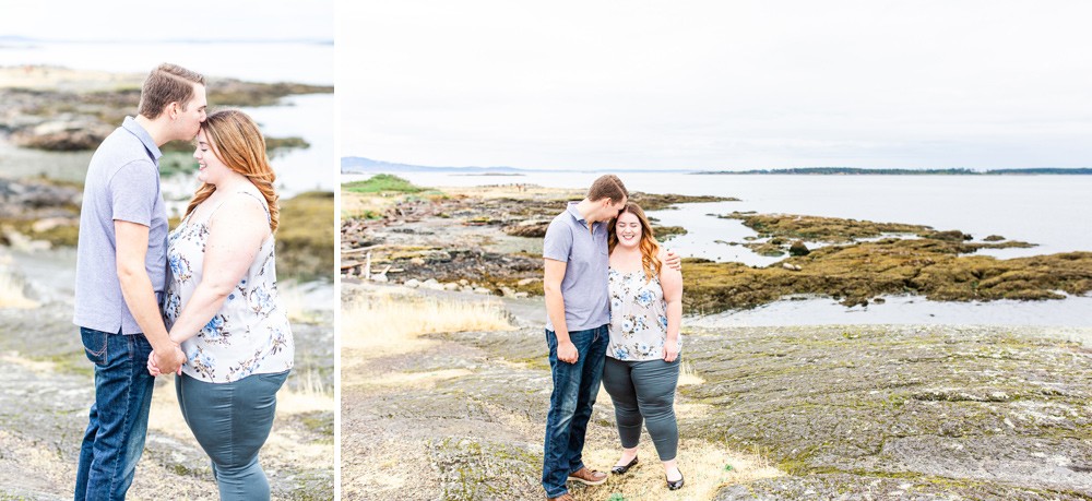 Bright and airy photos of a couple on a rocky beach